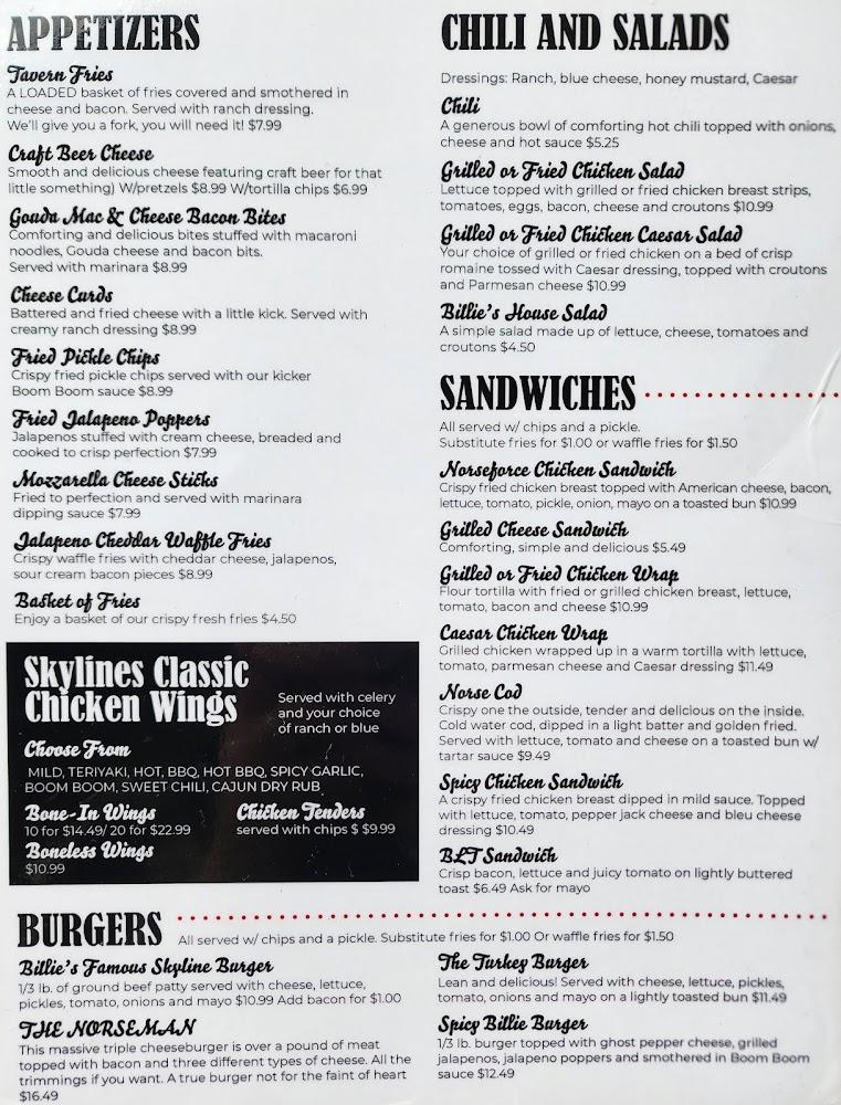 Skyline Tavern Menu image 1